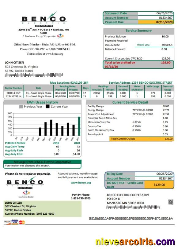 USA Minnesota Benco Elecric electricity utility bill